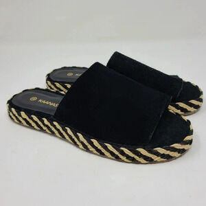 NWT Kaanas Maui Black Leather Open Toe Slides 6